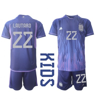 Argentina Lautaro Martinez #22 Bortedraktsett Barn VM 2022 Kortermet (+ Korte bukser)